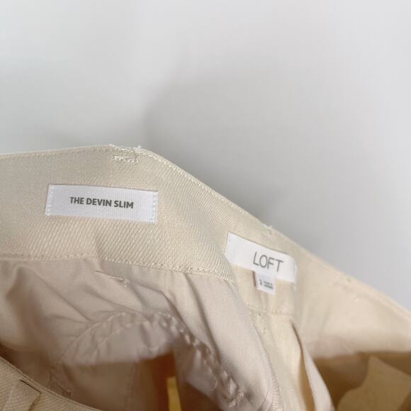 LOFT 2 Cream Almondine The Devin Slim Pants in Twill Ankle Cotton Linen Stretch - Picture 9 of 11